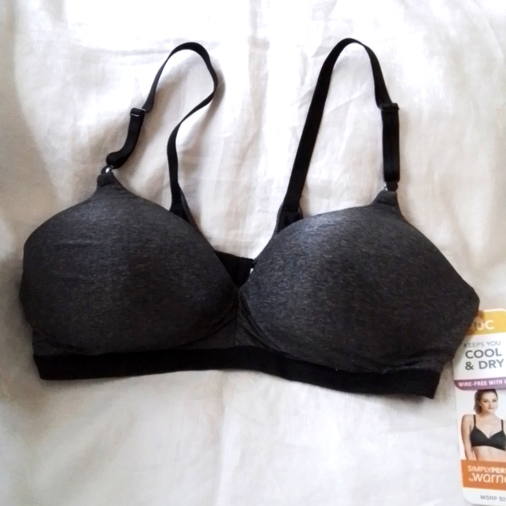 Warner's Simply Perfect Wirefree Bra Dark Gray and Black size 40C
